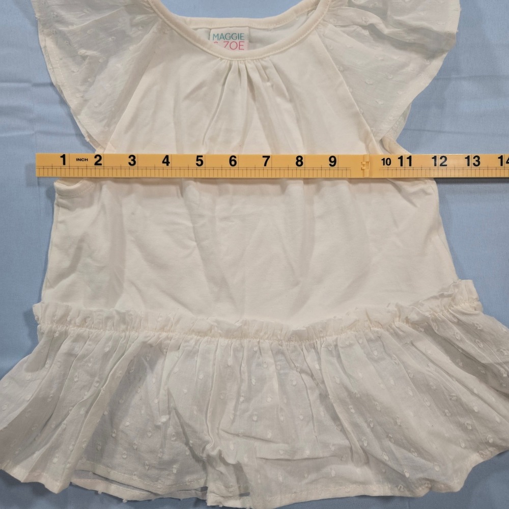Maggie & Zoe Girls Swiss Dot Ruffle Sleeve Peplum Top White 4T - Picture 6 of 7
